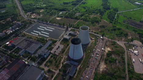 Industrial-pipe-on-hydro-power-station.-Aerial-view-industrial-chimney-at-plant