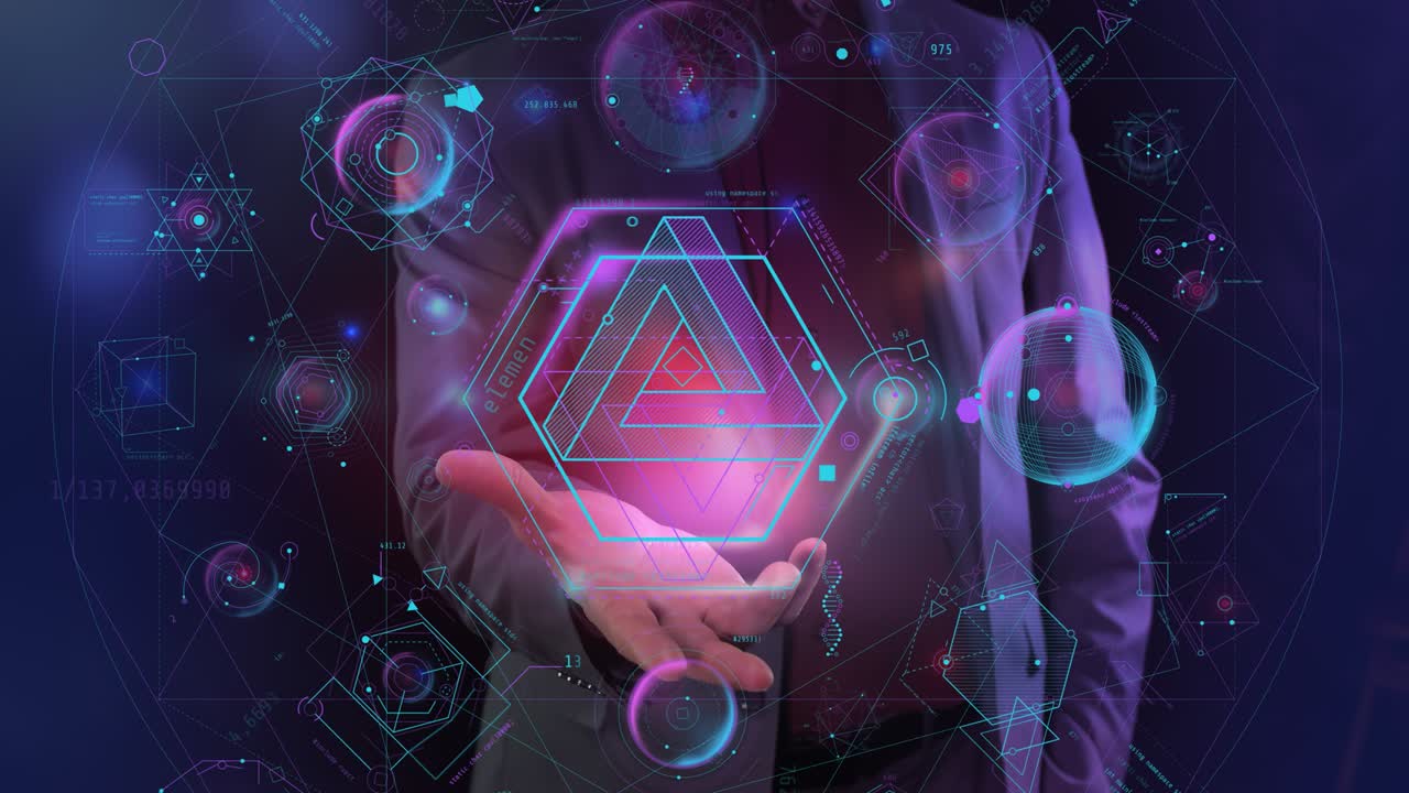 elementos head-up en la palma de su mano en realidad aumentada.