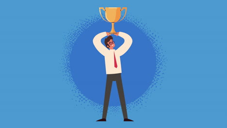 elegant businessman character with trophy animation