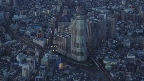 views from above of the congested city of tokyo at dusk, japan