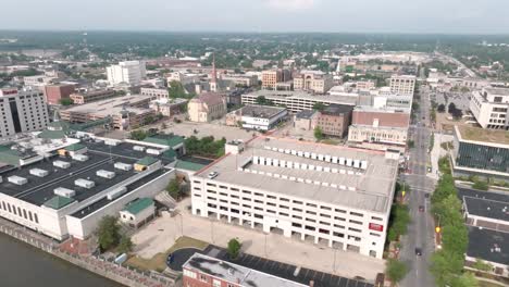 downtown joliet, illinois with drone video moving right to left