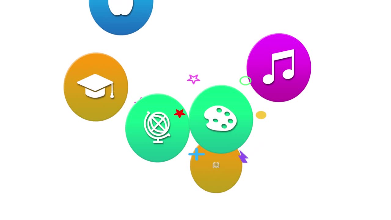 Animation of colorful icons on white background