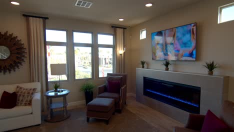 a beautiful, modern living room setup in a las vegas home - wide pan rolling