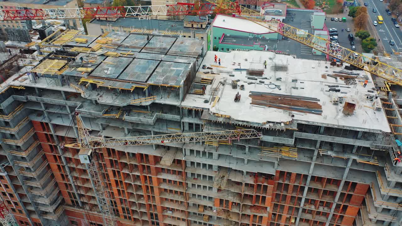 Construction of a residential apartment complex. Aerial view.