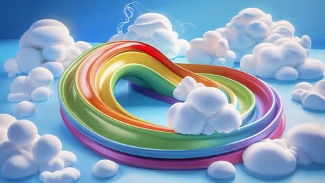 abstract rainbow spiral with fluffy clouds