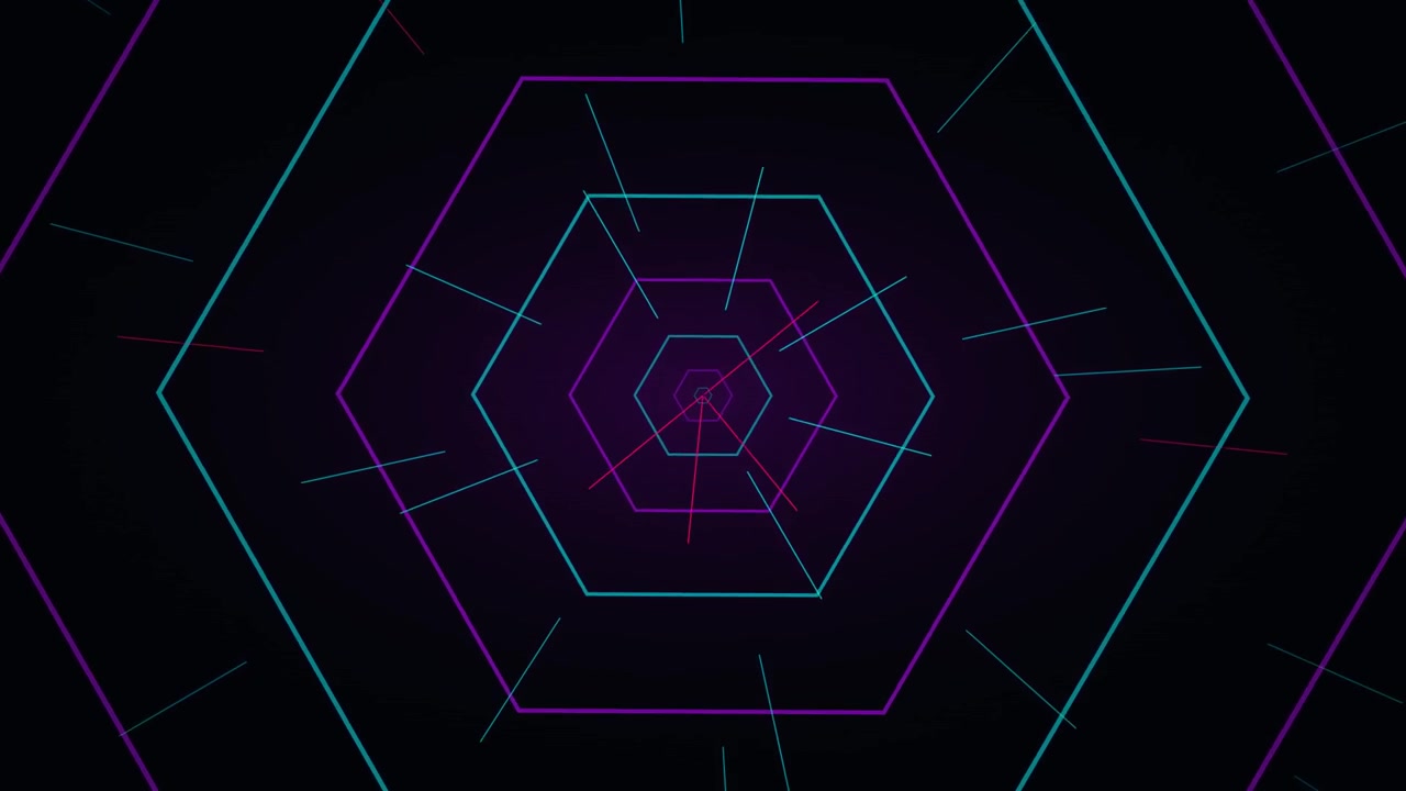 Abstract Motion Background with Pulsing Neon Hexagons