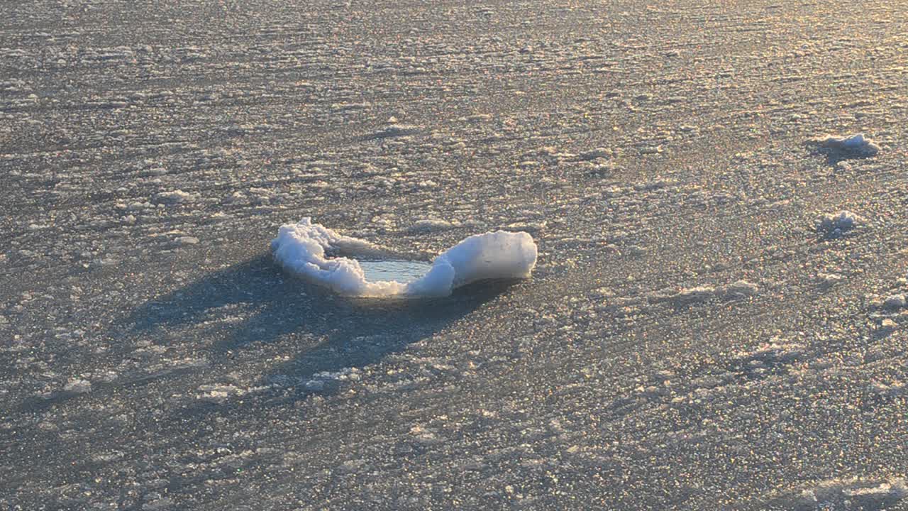 Ice floe and sunset. Shooting in the winter