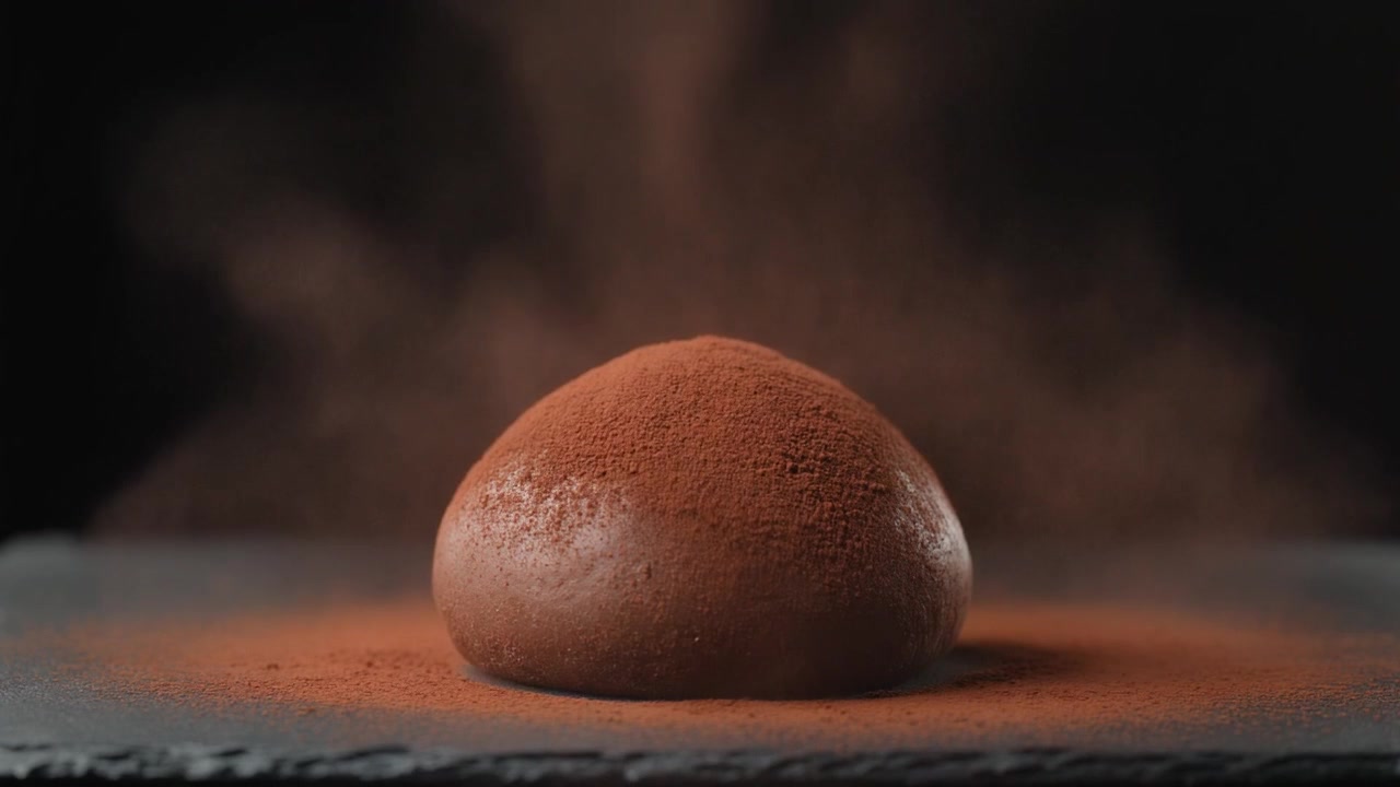 Cocoa Powder Being Sifted Over a Chocolate Truffle