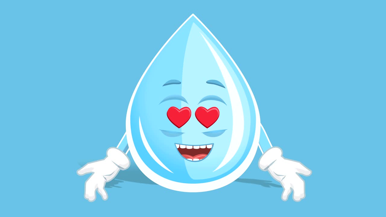 만화 신선한 음료 물 방울 얼굴 애니메이션 알파 매트와 함께 심장 눈