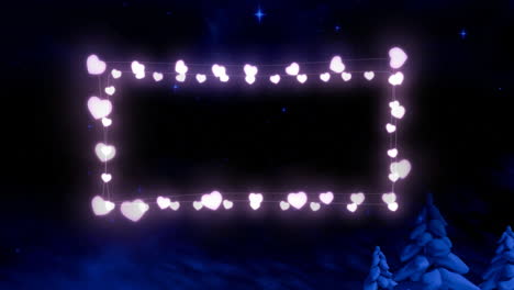 luces de hadas en forma de corazón decorativas rosadas brillantes contra las estrellas azules brillantes en el cielo nocturno
