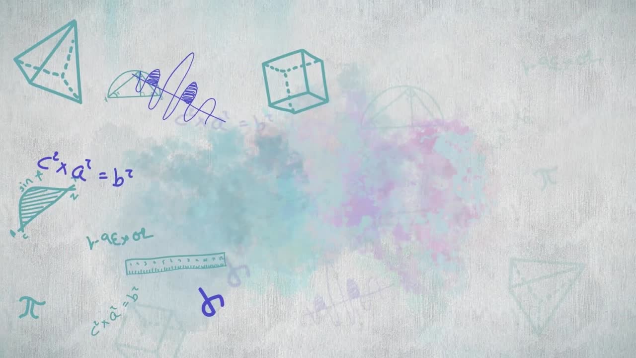 animación de dibujos matemáticos y fórmulas sobre un fondo blanco