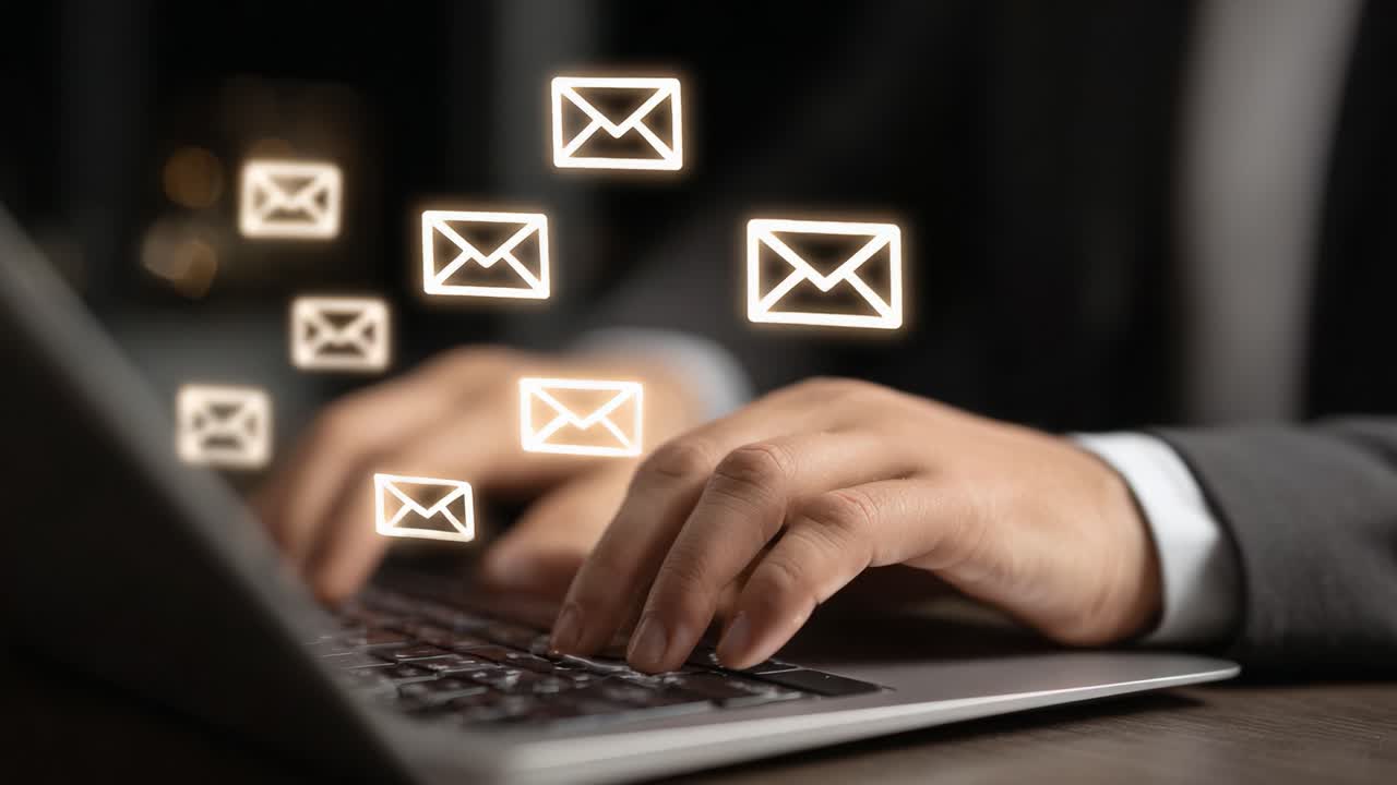 Engaging with Digital Communication: A Sequence of Email Interaction Captured Through Keyboard Typing, Highlighting the Flow of Messages in a Professional Environment