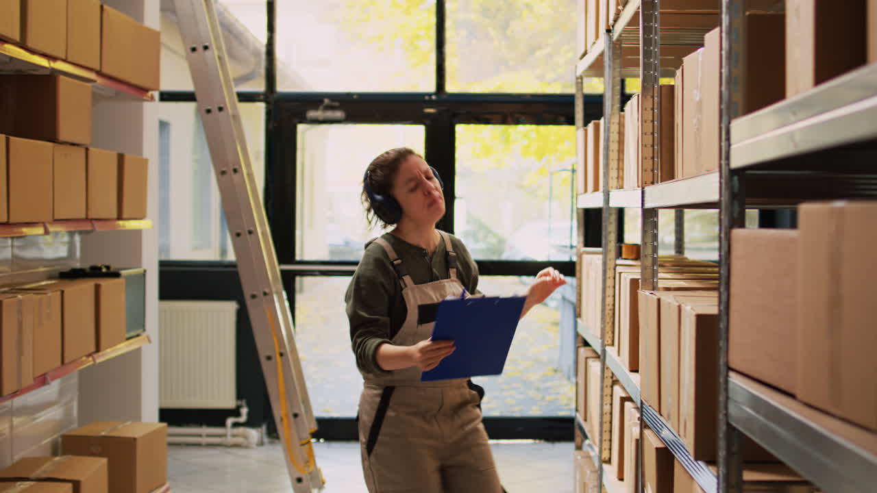 Warehouse worker checking inventory with clipboard