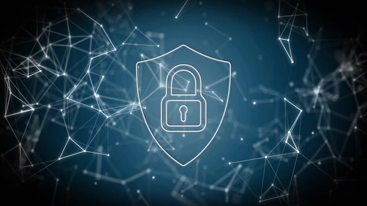 Security padlock icon over network of connections against blue background