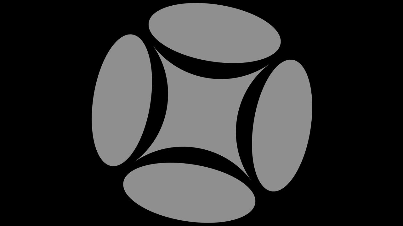 objeto gráfico en blanco y negro con efecto estroboscópico e hipnótico, que gira en el sentido de las agujas del reloj disminuyendo el tamaño de pantalla completa a desaparecer en el centro, en formato de video 16: 9