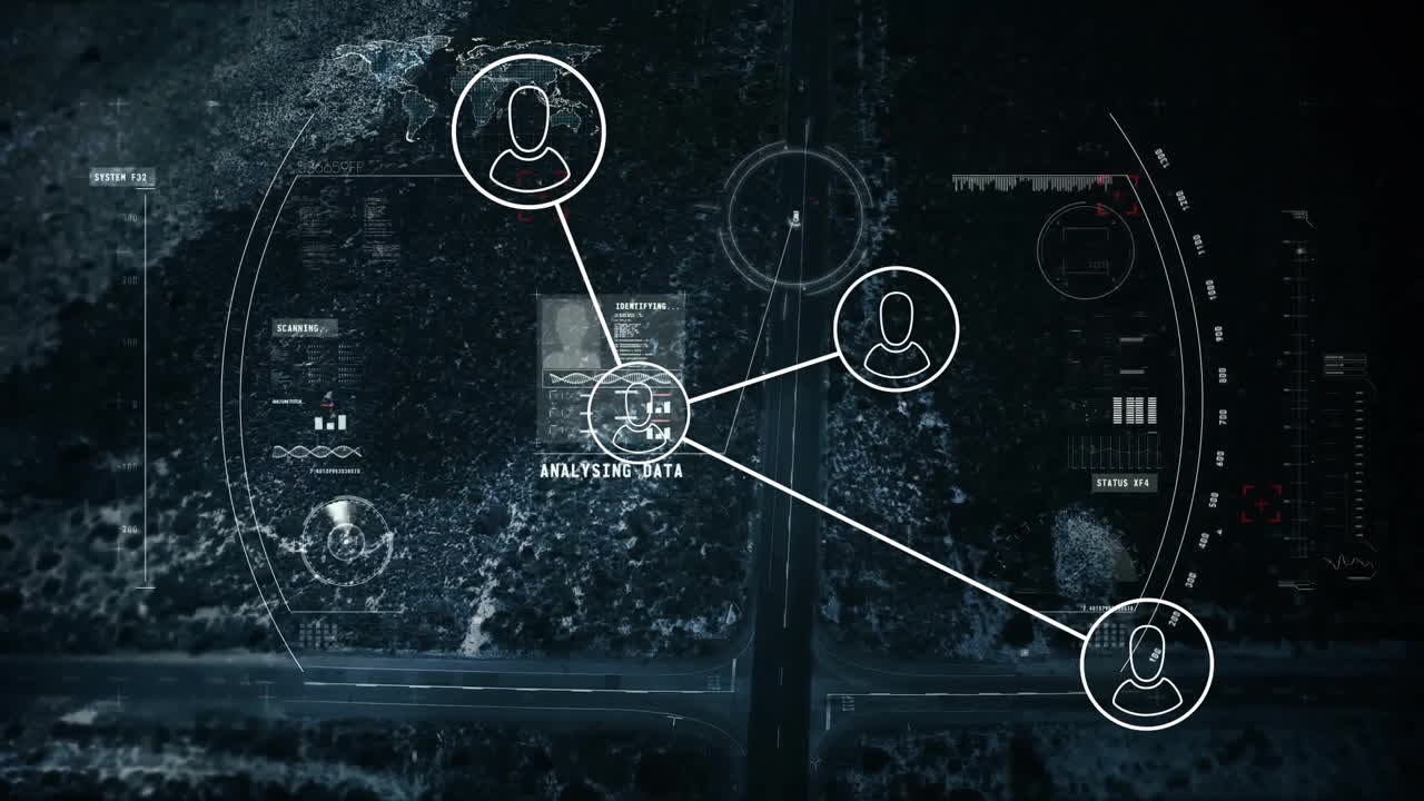 animación de la red de conexiones con personas iconos y procesamiento de datos