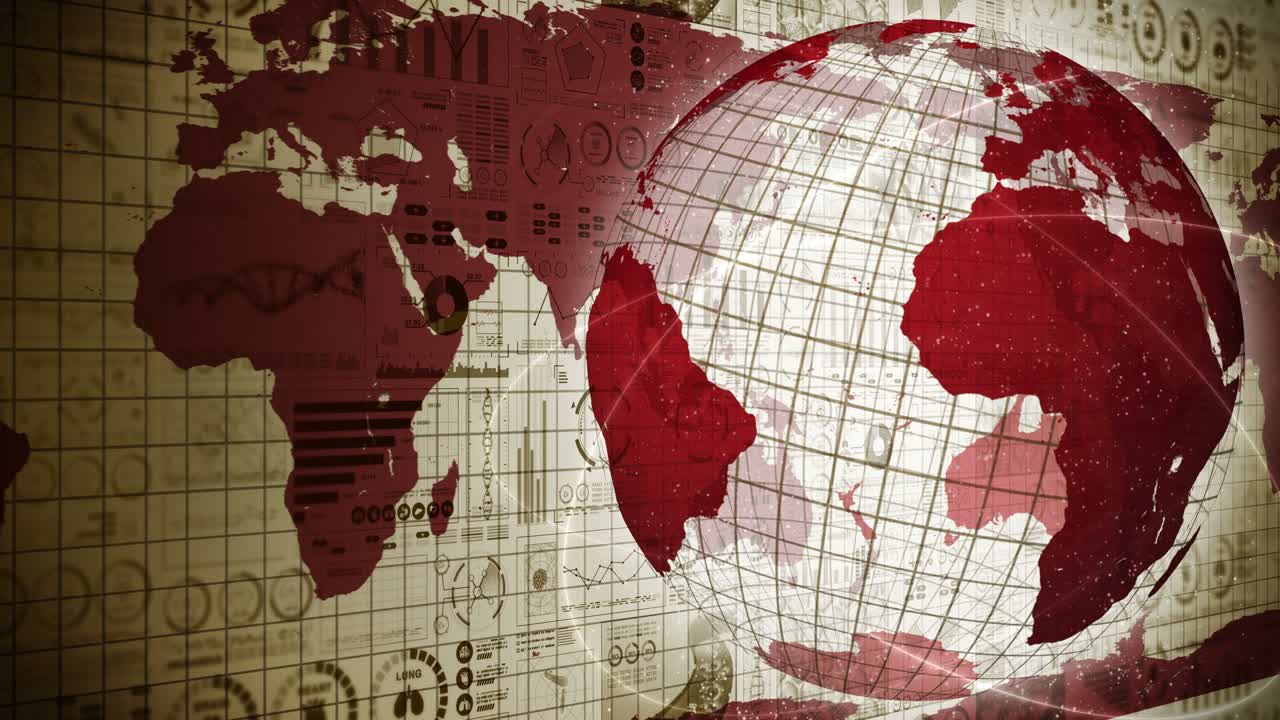 pandemia de infección. tierra global con puntos rojos de infección. holograma médico elementos de datos digitales gráfico. control infeccioso. vírus de curación. animación en bucle.