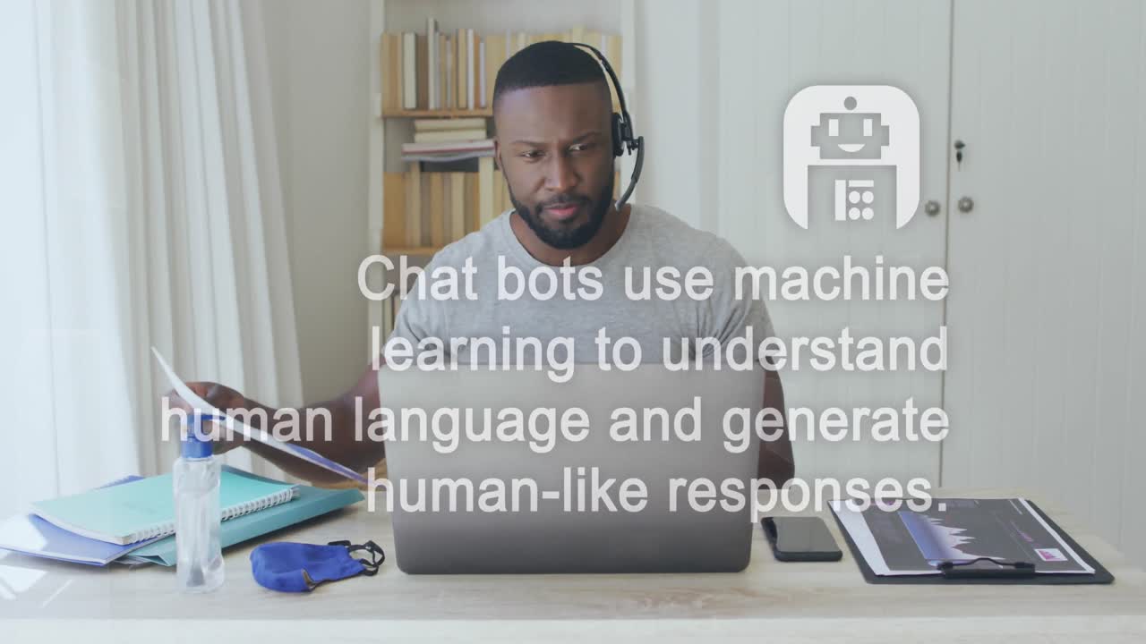 Animation of ai data processing over african american businessman using laptop