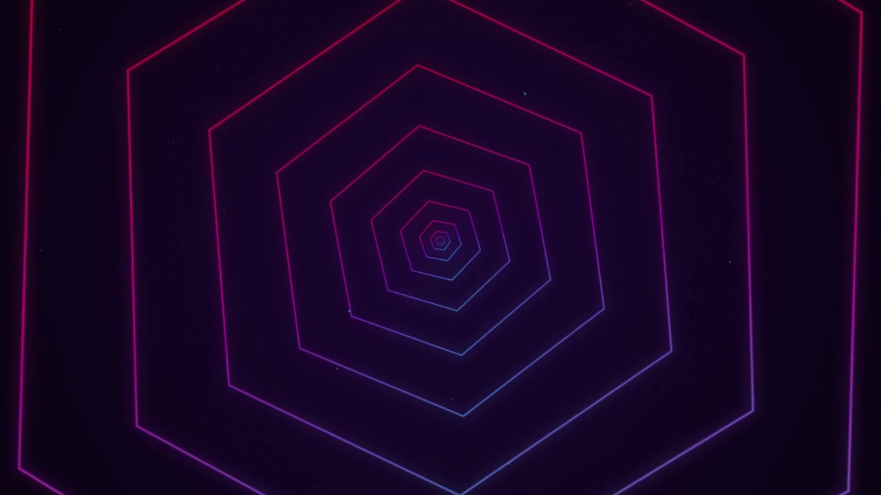 Abstract Tunnel of Glowing Neon Hexagons