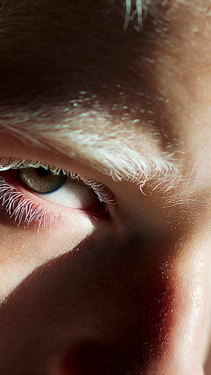 Close-up of an Eye Captured in Artistic Lighting Highlighting Textures and Colors, Emphasizing Intricacies of Human Expression in a Still Frame