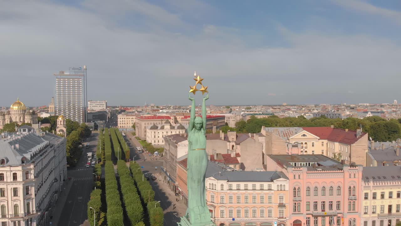 Freedom monument guarding Riga Latvia Central District