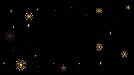 Animation-of-gold-christmas-snowflakes-flickering-on-black-background