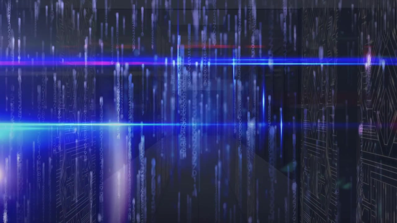Animation af blå lys, der falder over servere.