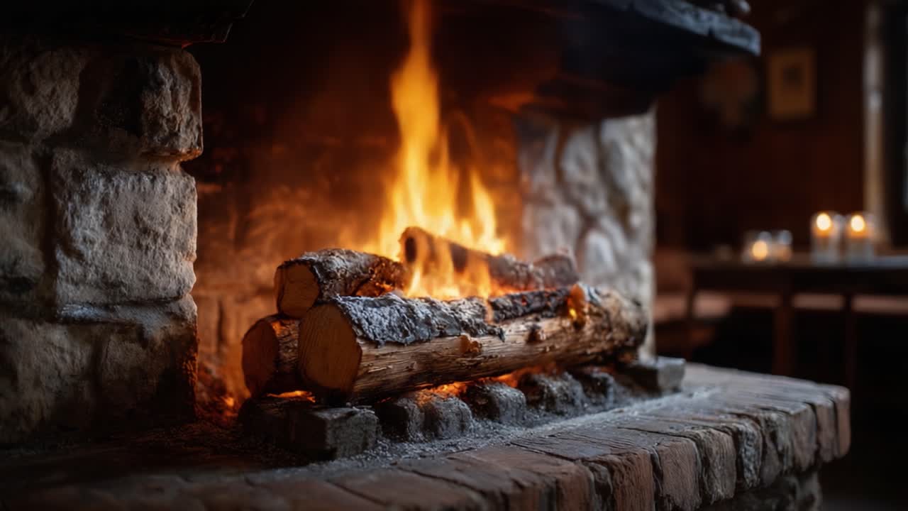 A Cozy Hearth with Crackling Flames: Experience the Warmth of a Rustic Fireplace Transforming Any Room into a Serene and Inviting Space