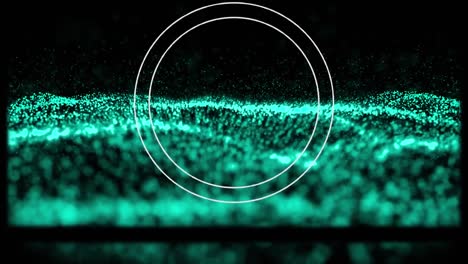 animación de un alcance circular sobre un paisaje de contorno ondulado de puntos azules sobre fondo negro