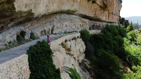 Young-woman-walking-dog-Mirador-al-Puente-Romano-Guadalajara-Spain