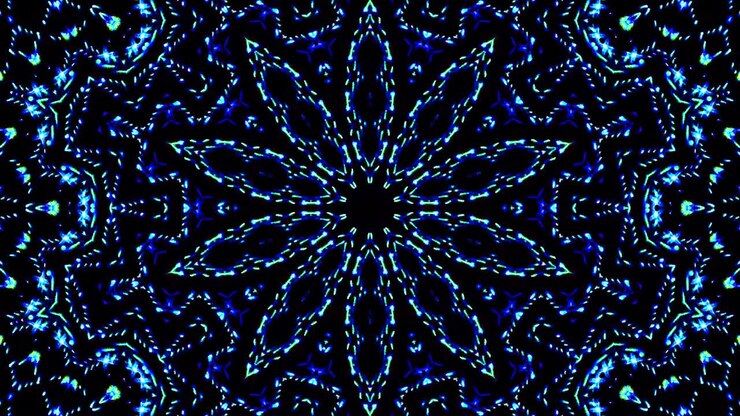 Světelná vlna, abstraktní tečky, modrá barva, kaleidoskop, černé pozadí
