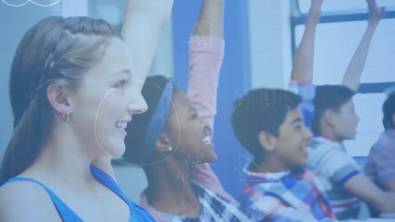수학 방정식의 애니메이션 교실에서 학교 학생들을 통해