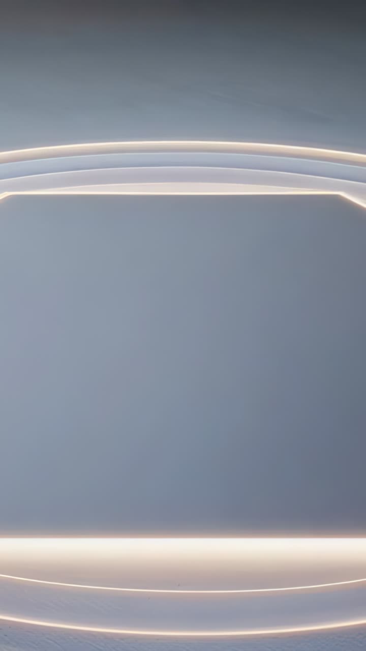 Vertical video: Luminescent arcs pulsing in virtual studio after animation start, with glow effect