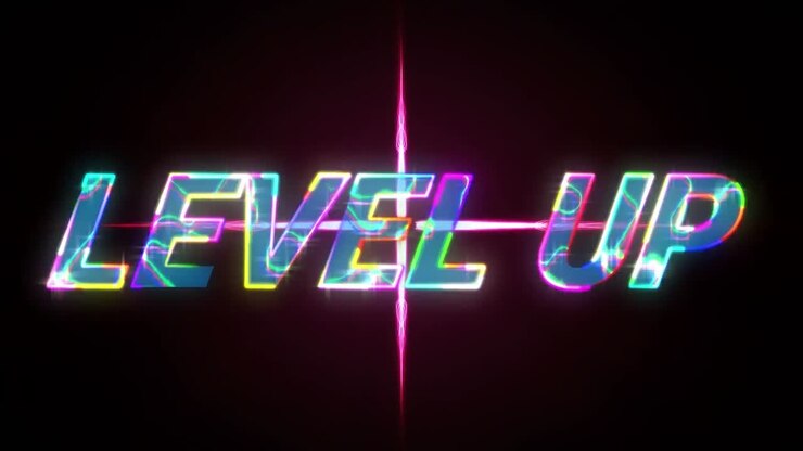 Animation of level up and lights on black background