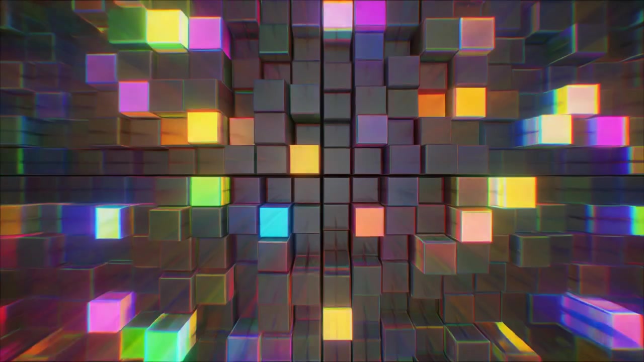 Abstract Background of Moving Glowing Colorful Cubes