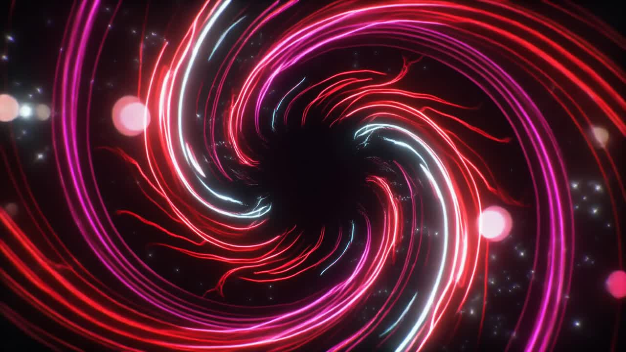 Animazione astratta di un tunnel a spirale con luce al neon vorticosa