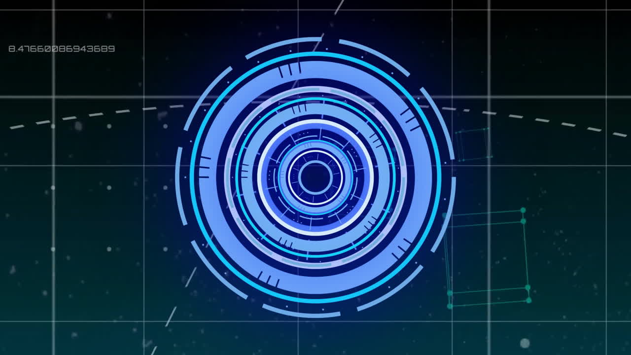 어두운 배경에서 범위 스캐닝과 데이터 처리의 애니메이션