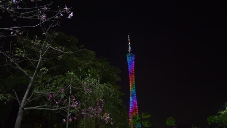 night illuminated guangzhou city famous canton tower crowded square panorama 4k