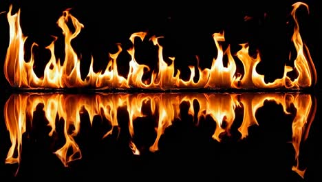 una llama de fuego en un fondo negro con un reflejo en el agua