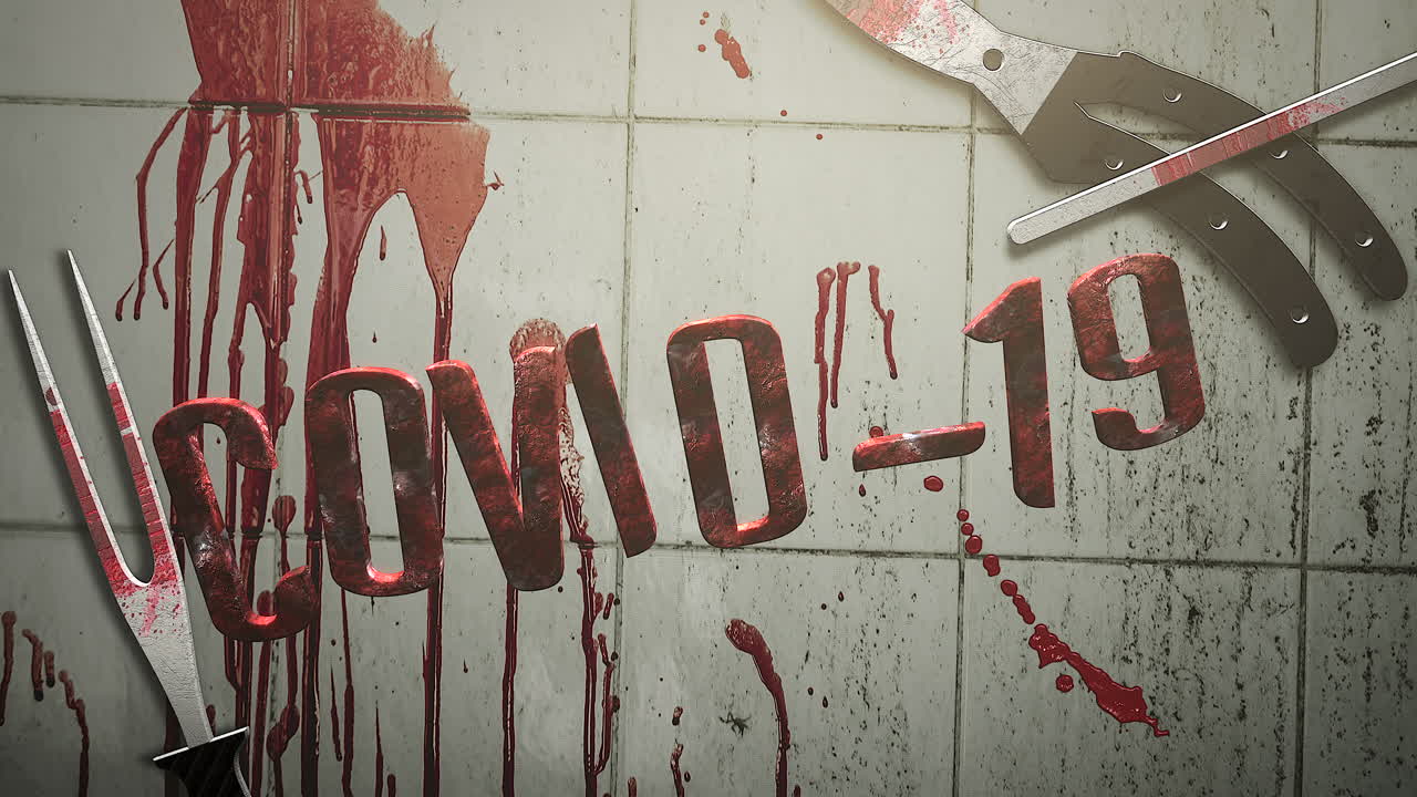 texto animado covid-19 y fondo de terror