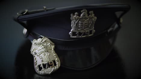 sombrero de policía y placa. gorra de policia y placa