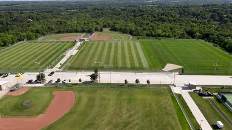 Sports-Fields---Baseball-Diamond-in-Grass-Landscape---Aerial-Drone-Overhead-View