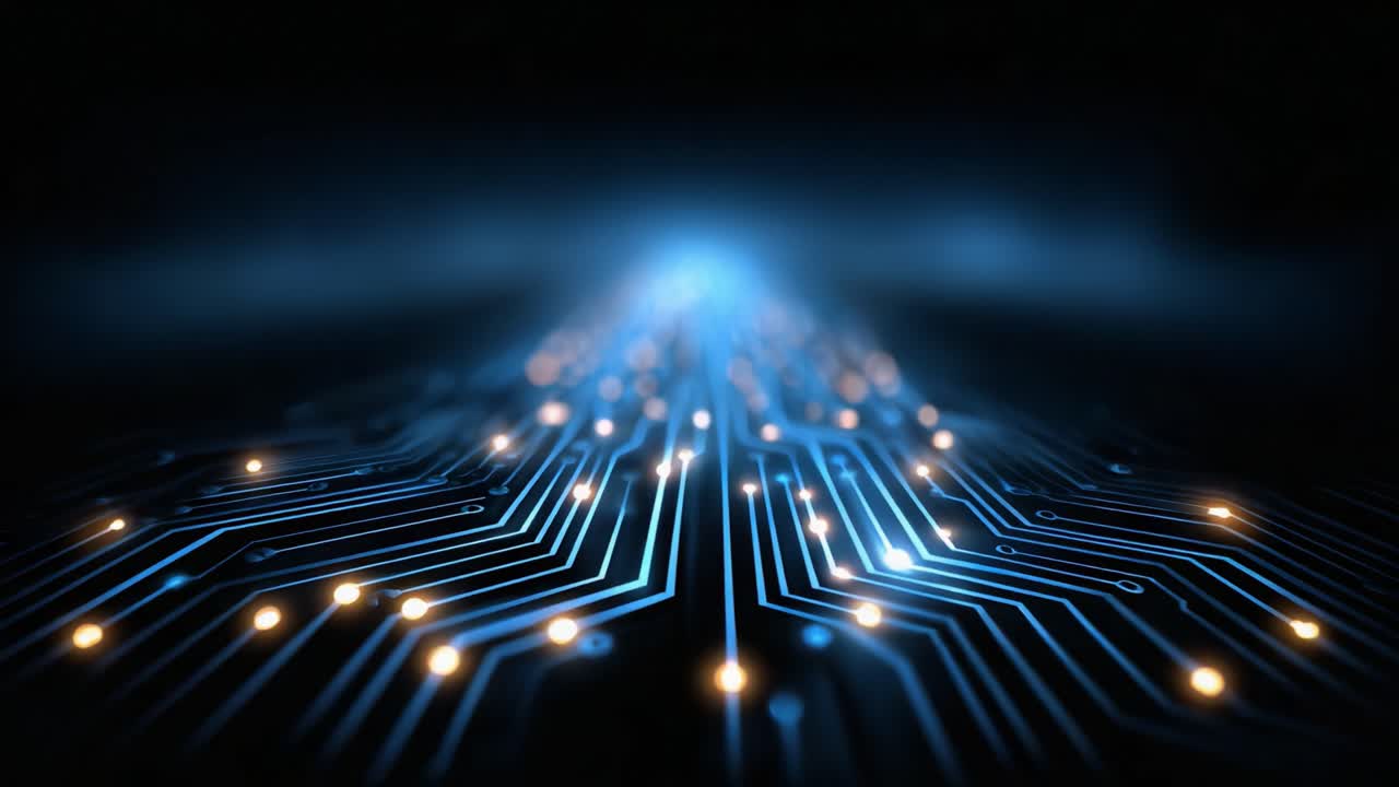 A Glimpse into the Digital Realm: Capturing the Intricate Beauty of a Circuit Board with a Radiant Pathway of Light and Technology Connecting the Future