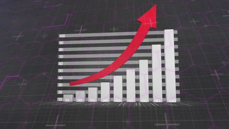 animación del procesamiento de datos financieros con línea roja sobre cuadrícula.