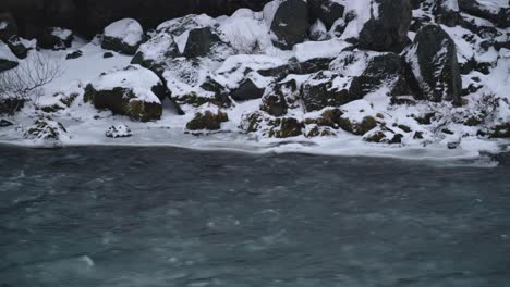winter scene at skjalfandafljot river in iceland, europe - static shot
