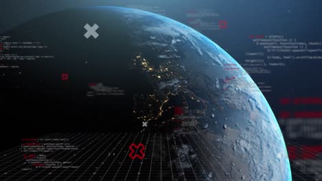 Animation of computer data processing over globe