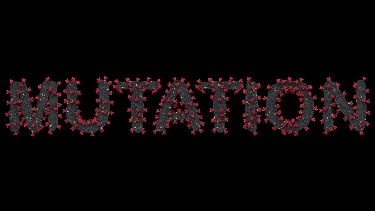 Virus letters forming the word Mutation with alpha channel in an infinite loop