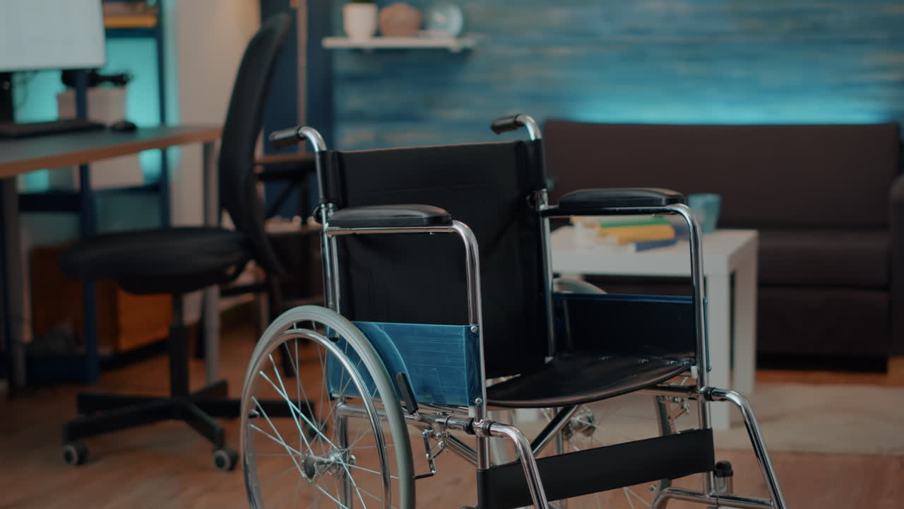 A wheelchair in a living room setting