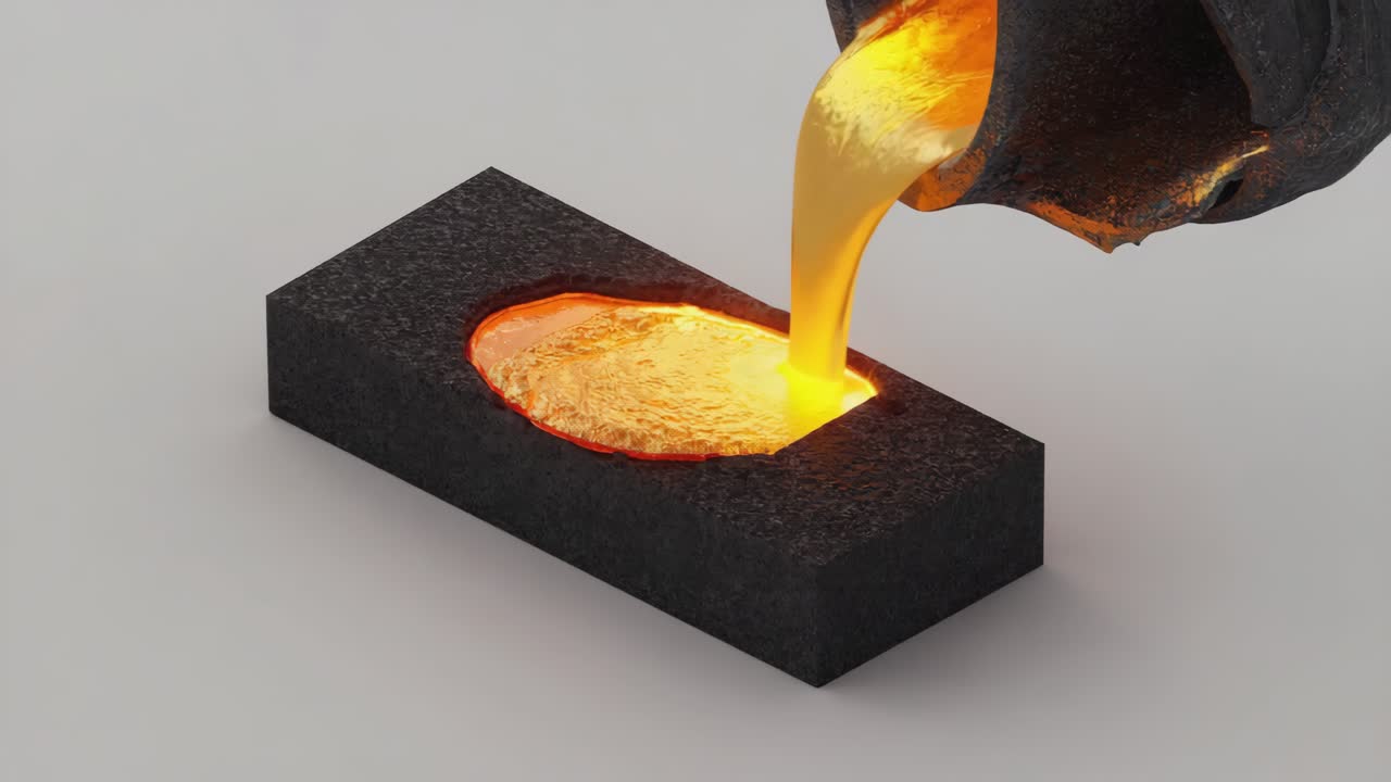 Gold, das in eine Gussform gegossen wird