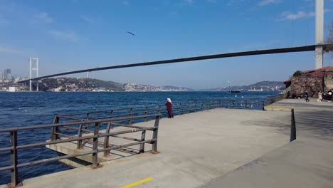 woman near bosphorus bridge in istanbul